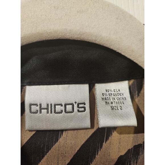 CHICO'S Black Bronze Zebra Print Long Sleeve VNeck Silk Tunic Size 2 Large 12-14 - Picture 2 of 5